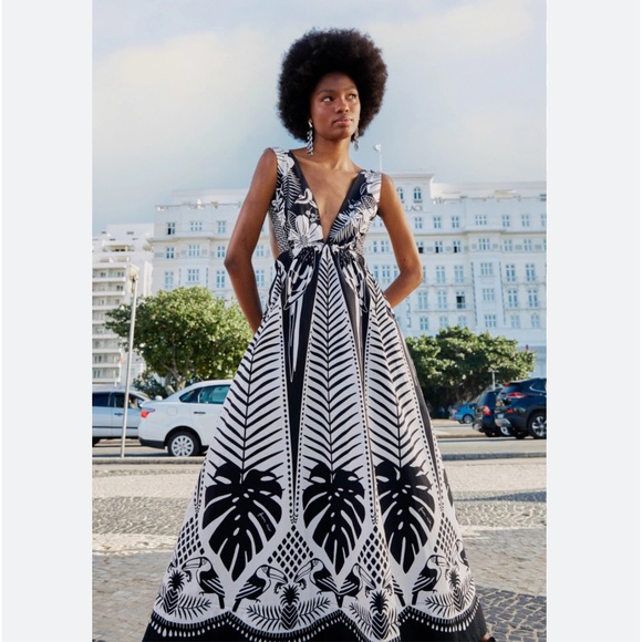 NWT Farm Rio: Anthropologie Farm Rio Macaw Elegance Black Cotton Maxi Dress - Picture 3 of 8